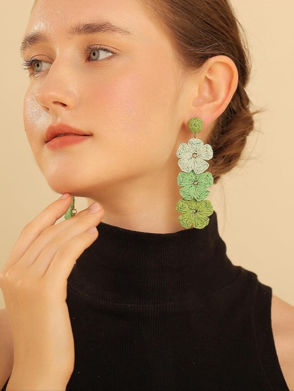 Handmade Green Floral Drop Earrings - Women Jewelry